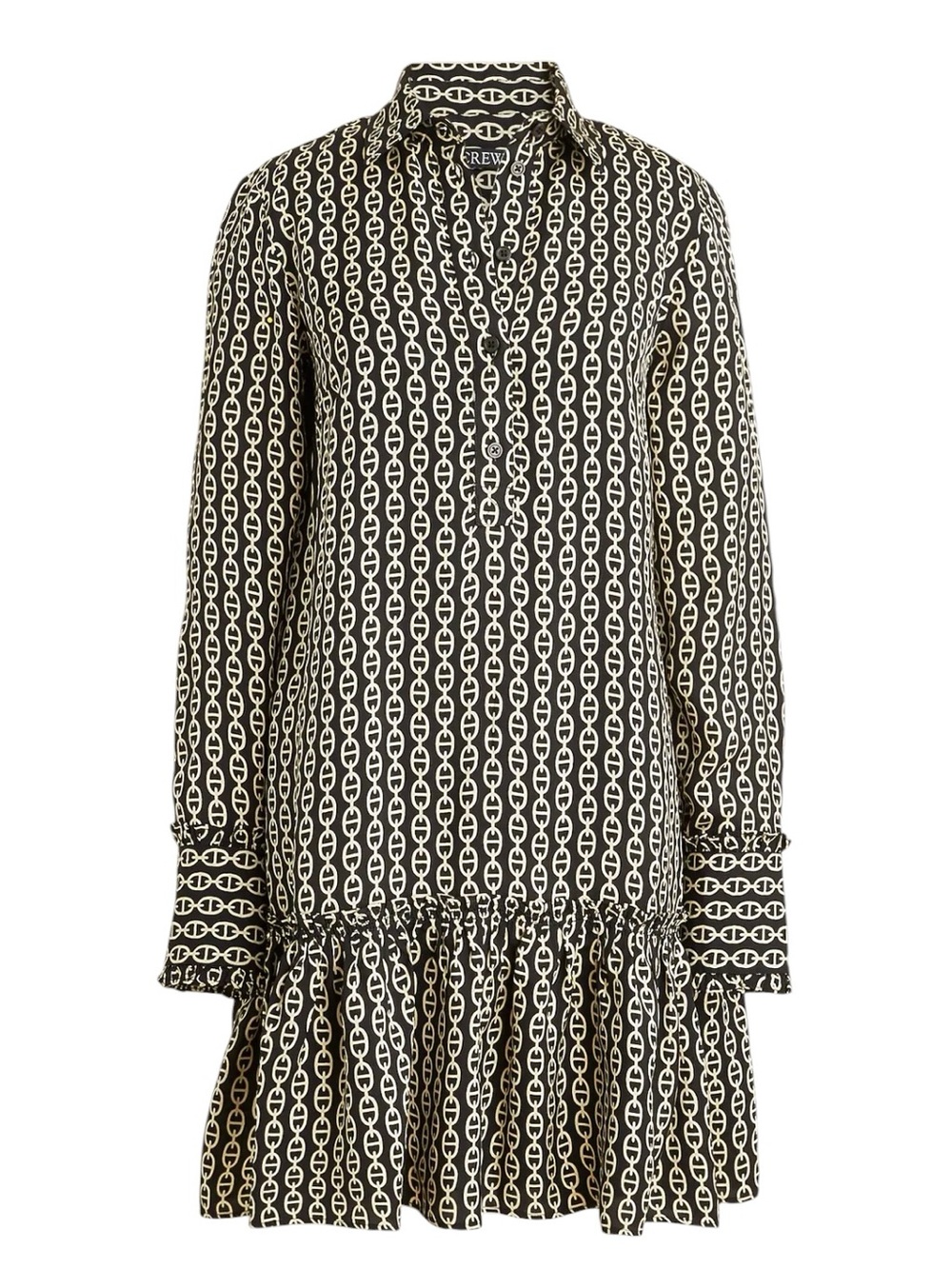 J. Crew Amelia Popover Shirt Dress in Chain Print Size Medium Black Tan NWT